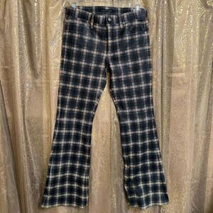 Cout De La Liberte Mens Jimmy Printed Plaid Leather Low Rise Flare Size 30 NWT